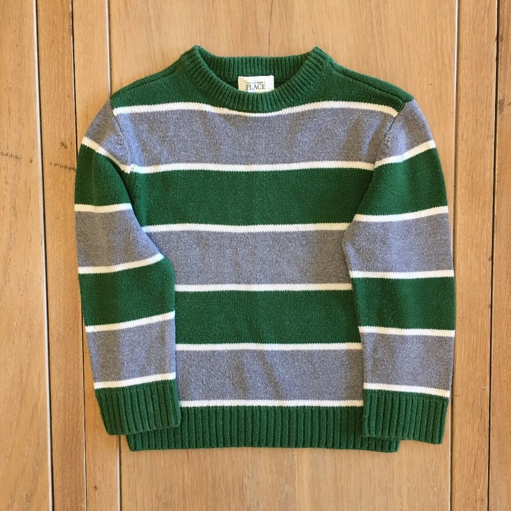 Children's Place Green and Gray Crewneck Sweater, Boys' XS (4)